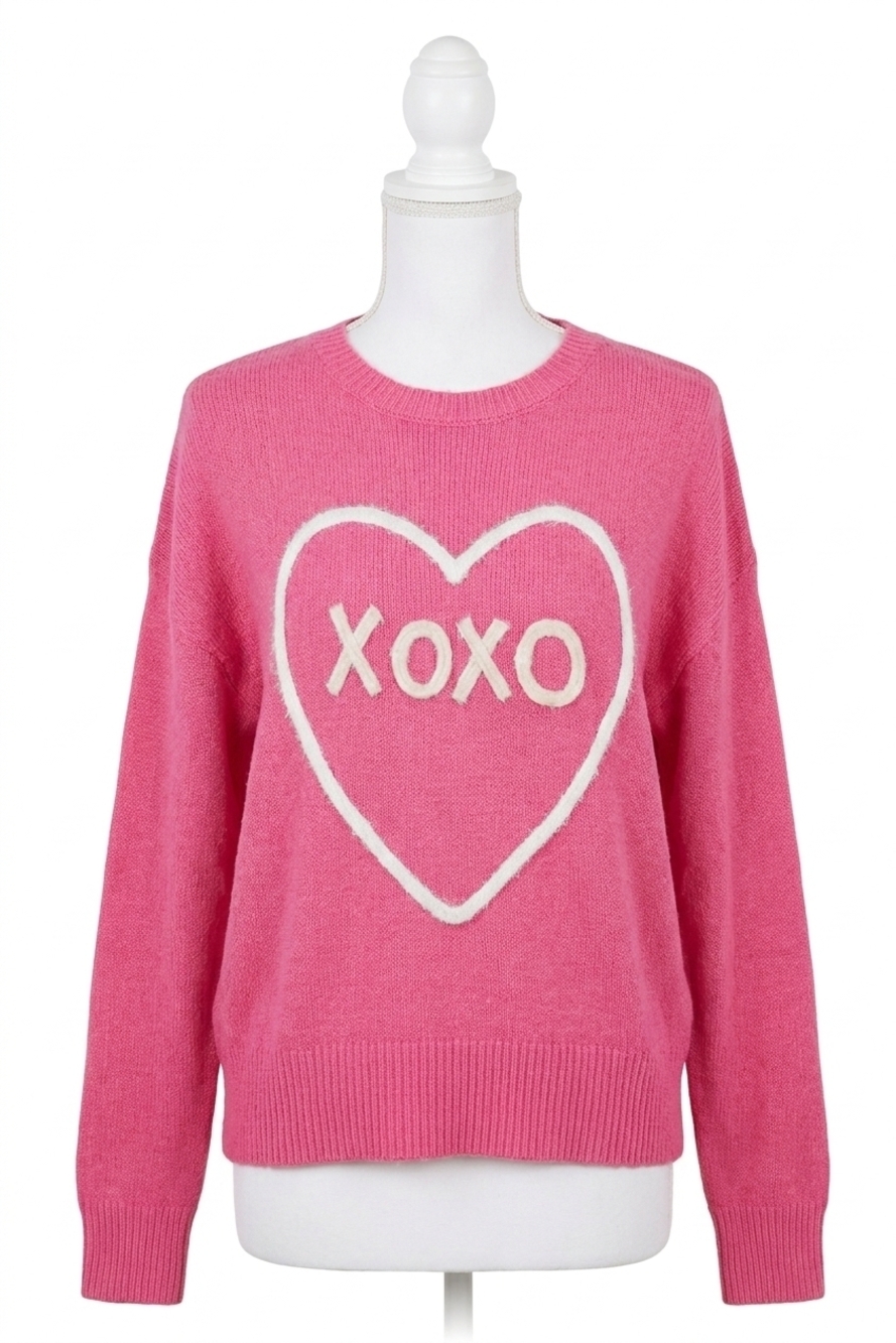 NEW LE LIS xoxo crewneck sweater in hot pink
